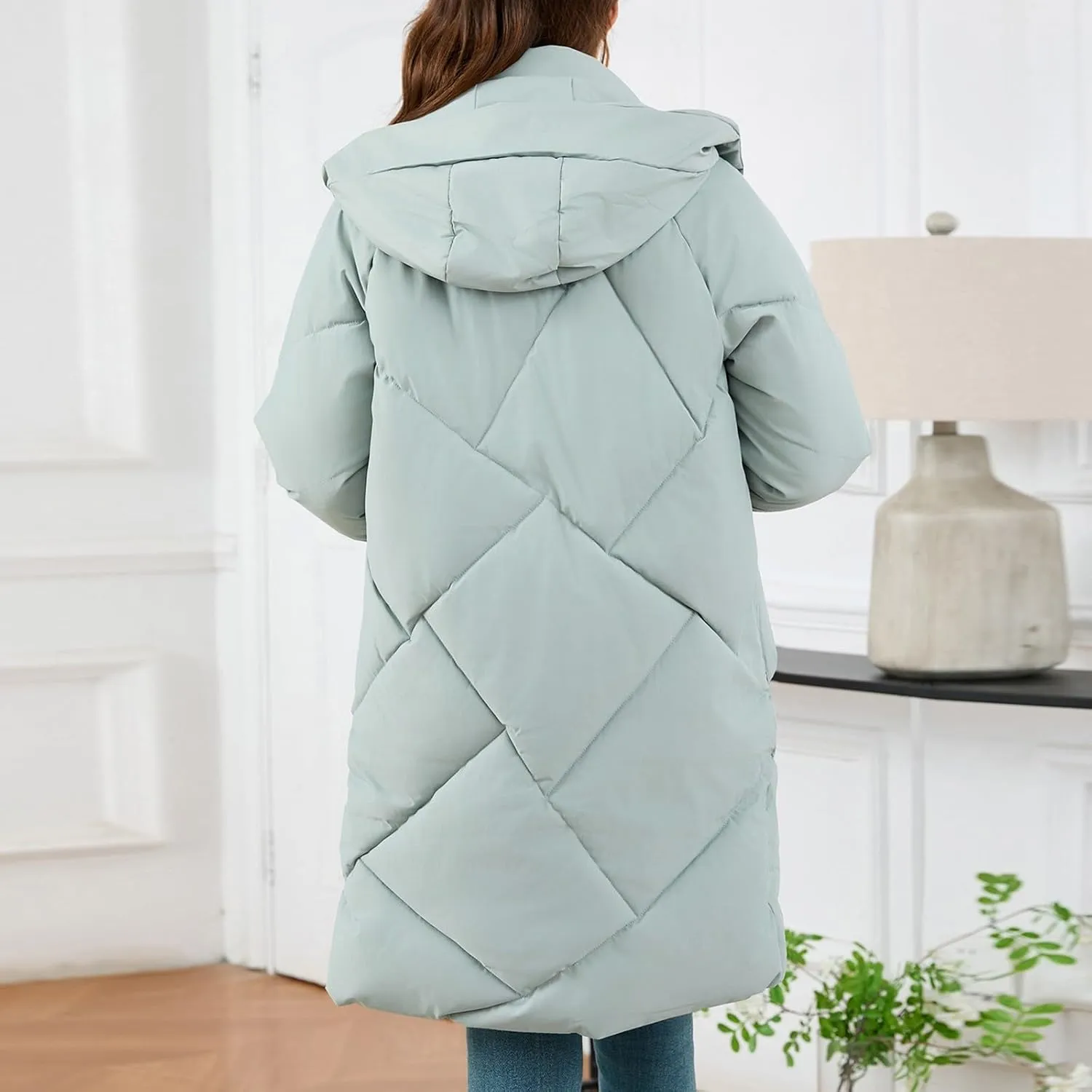 Winter Down Jacket Coat for Women Winter Long Puffer Hooded Zip Up Thickened Down Jackets Trendy Clothes Outerwear