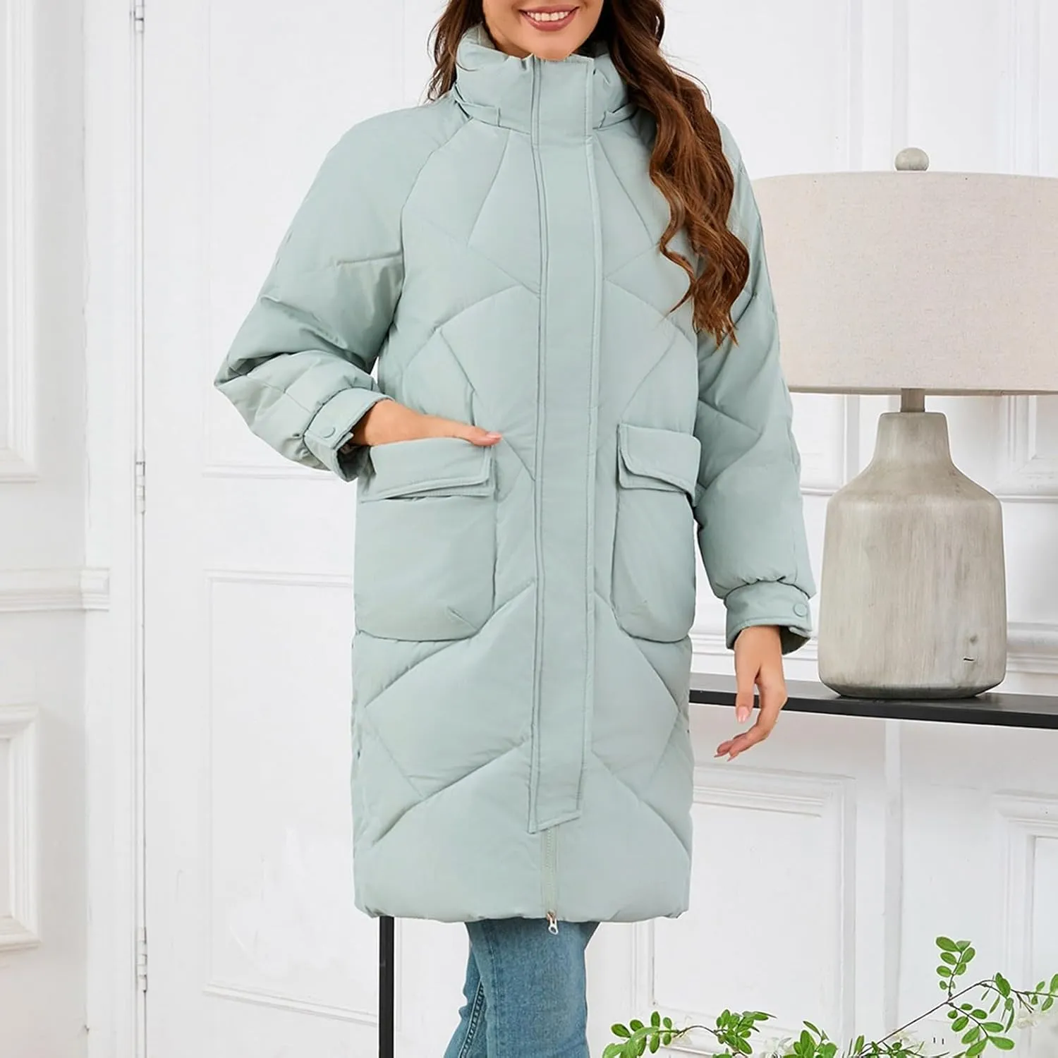 Winter Down Jacket Coat for Women Winter Long Puffer Hooded Zip Up Thickened Down Jackets Trendy Clothes Outerwear