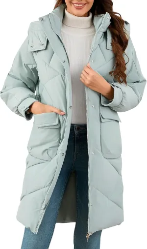 Winter Down Jacket Coat for Women Winter Long Puffer Hooded Zip Up Thickened Down Jackets Trendy Clothes Outerwear