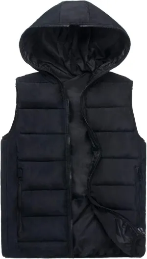 Winter Men Puffer Vest Hooded Sleeveless Padded Down Jacket Casual Outdoor Warm Quilted Vest with Pockets