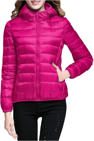Winter Puffer Coats for Women Womens Lightweight Puffy Jacket Packable Hooded Down Coat Winter Zip Up Outerwear Pocket