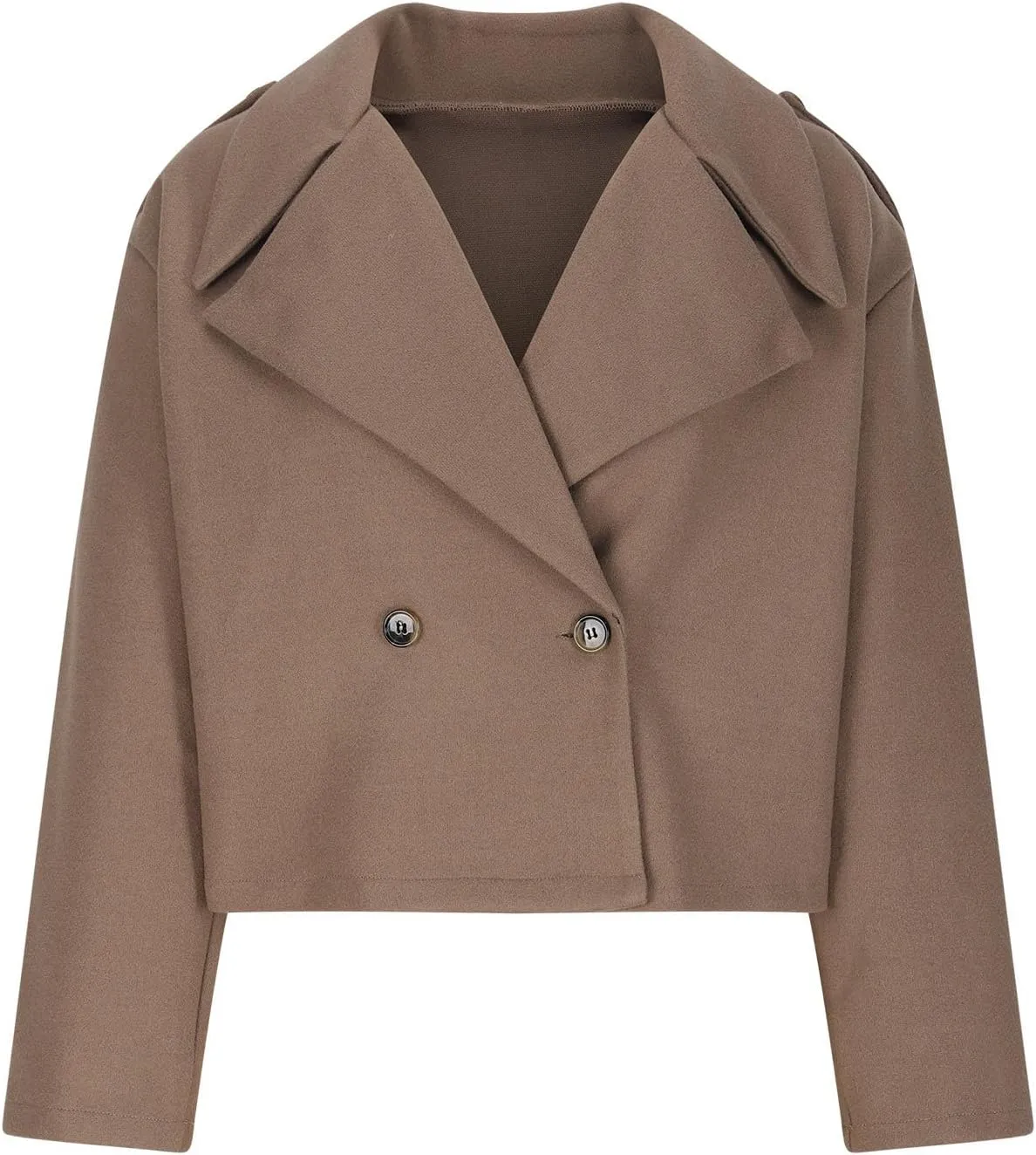 Women Cropped Wool Blend Pea Coat Short Winter Jacket Peacoat Long Sleeve Button Down Crop Blazer Jacket Outerwear