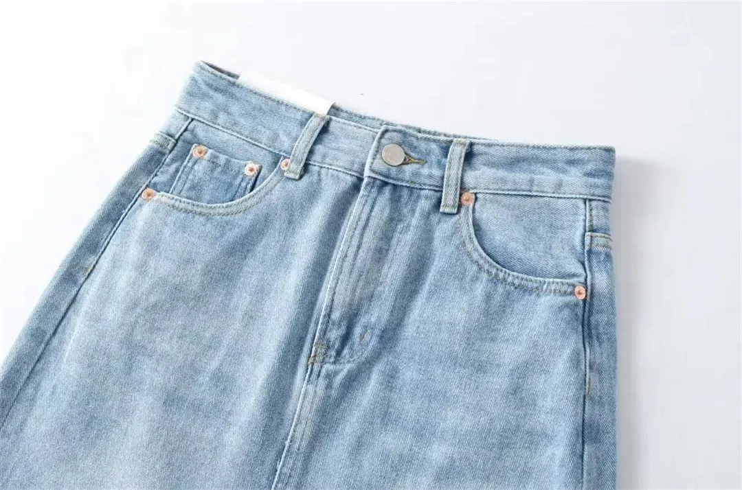 Women High Waist Denim Skirts A-Line Full Stretch Split Loose Fit Femme Elegant Denim Bottoms
