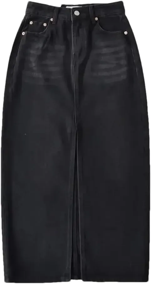 Women High Waist Denim Skirts A-Line Full Stretch Split Loose Fit Femme Elegant Denim Bottoms
