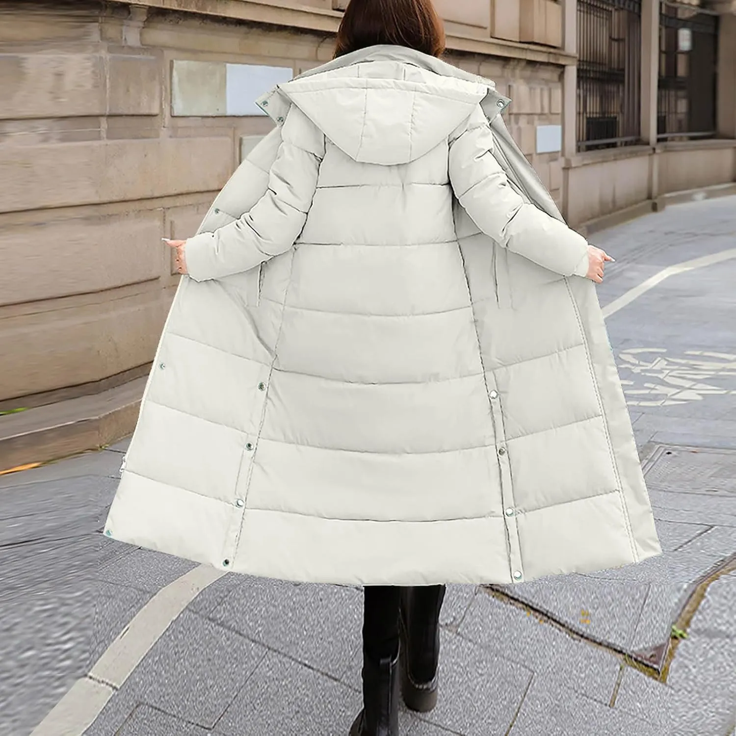 Women Lengthened Thickened Puffer Jacket Quilted Down Jackets Trendy Winter Coats Long Hooded Padded Overcoat
