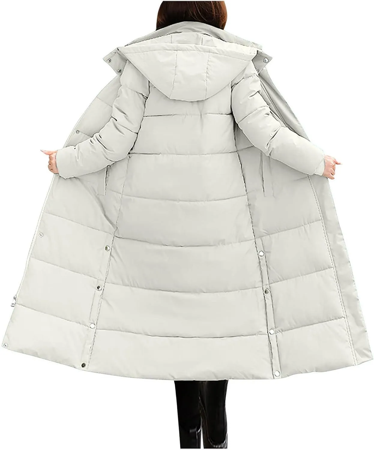 Women Lengthened Thickened Puffer Jacket Quilted Down Jackets Trendy Winter Coats Long Hooded Padded Overcoat