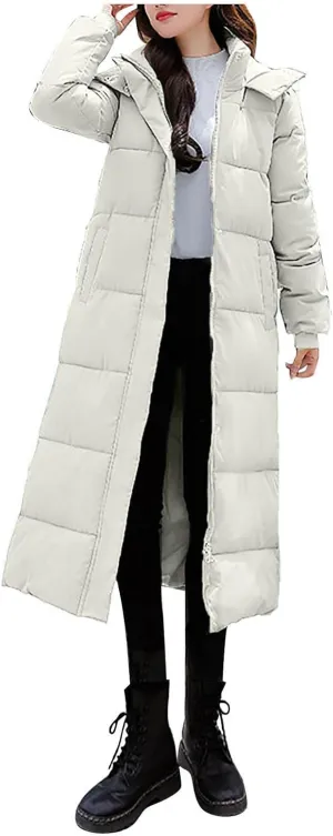 Women Lengthened Thickened Puffer Jacket Quilted Down Jackets Trendy Winter Coats Long Hooded Padded Overcoat