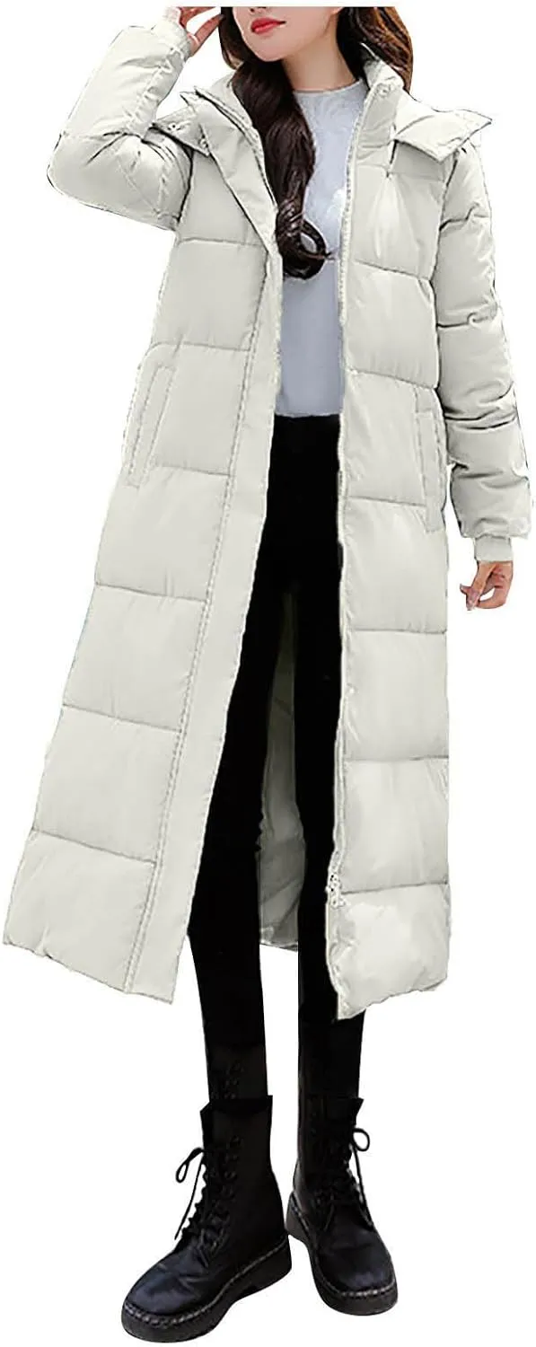 Women Lengthened Thickened Puffer Jacket Quilted Down Jackets Trendy Winter Coats Long Hooded Padded Overcoat