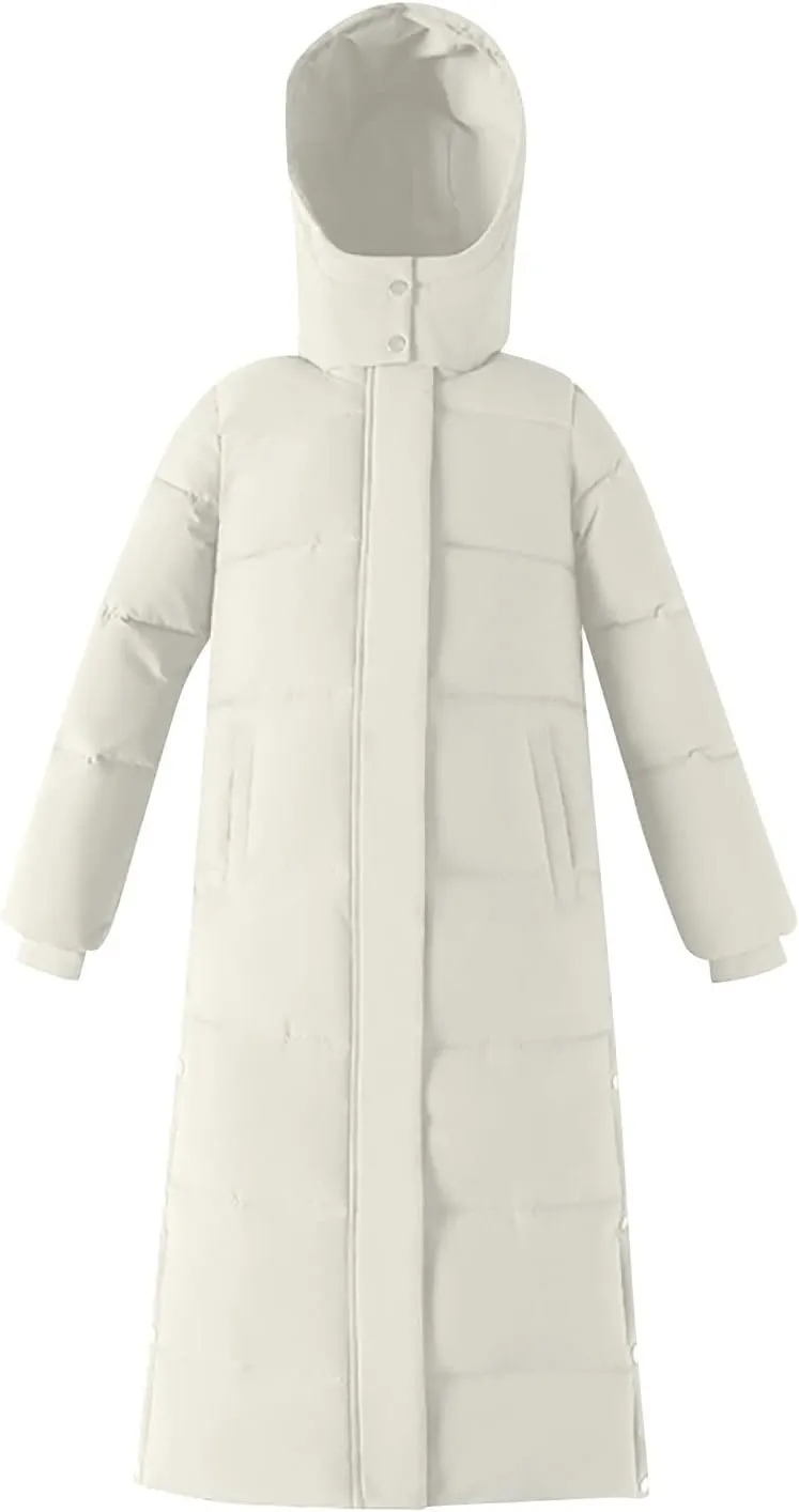 Women Lengthened Thickened Puffer Jacket Quilted Down Jackets Trendy Winter Coats Long Hooded Padded Overcoat