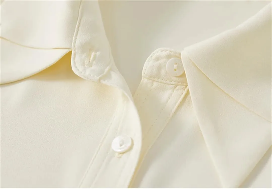 Women Office Lady Solid Shirts Double-Layer Puff Sleeve Blouse Work Business Office Lady Tops