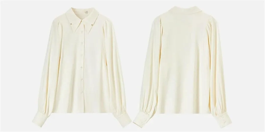 Women Office Lady Solid Shirts Double-Layer Puff Sleeve Blouse Work Business Office Lady Tops
