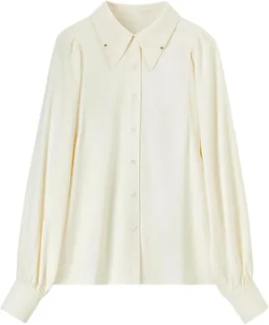 Women Office Lady Solid Shirts Double-Layer Puff Sleeve Blouse Work Business Office Lady Tops
