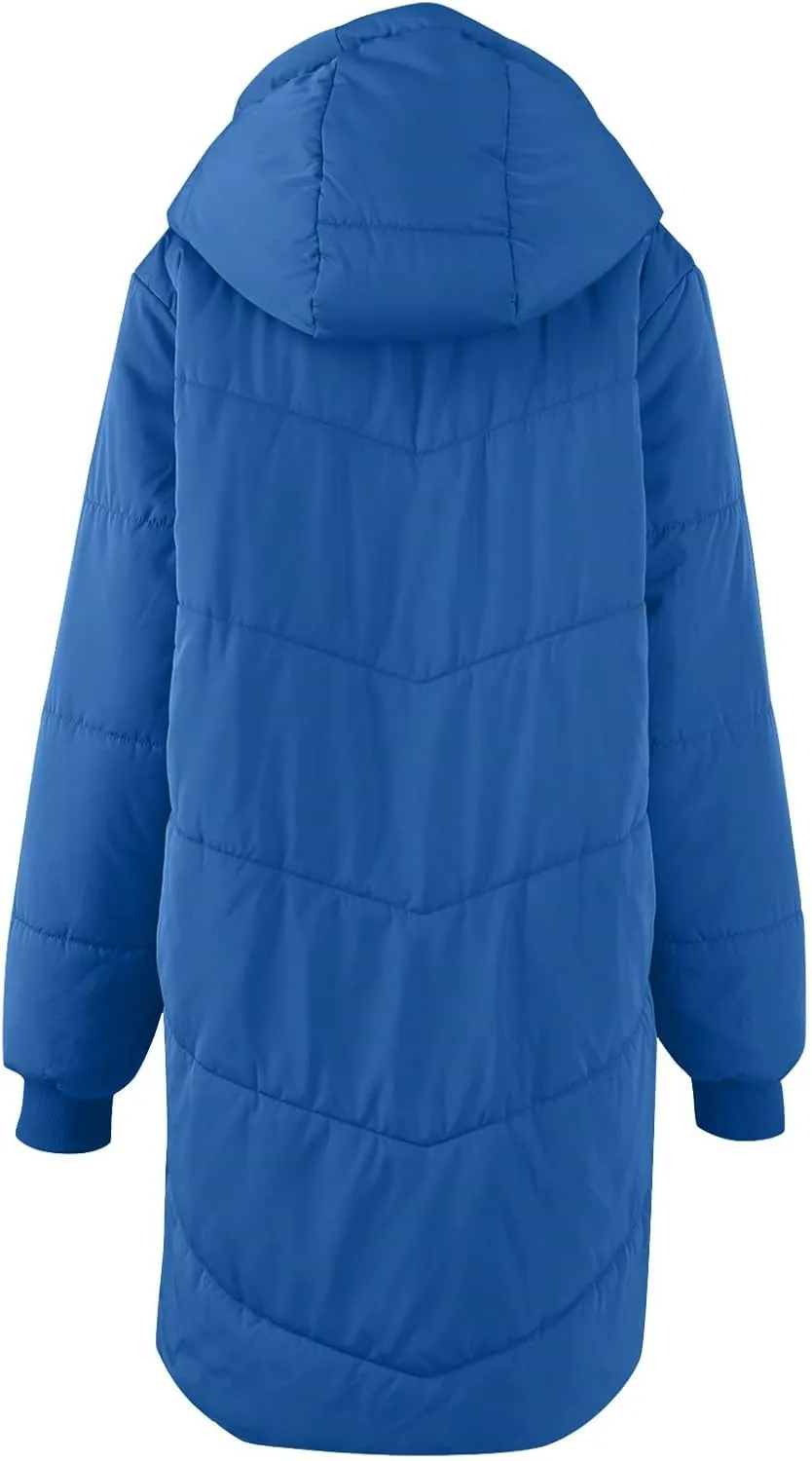 Women Puffer Jacket Fall Winter Fashion Warm Quilted Long Hooded Padded Bubble Hooded Coat Warm Long Jacket Parka