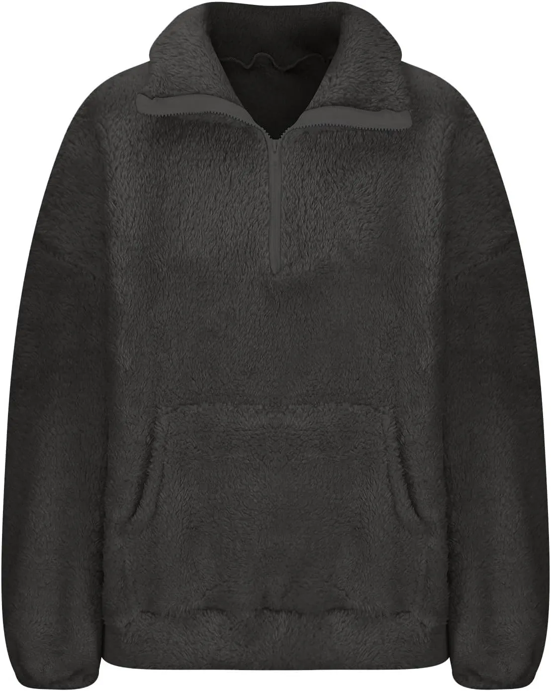 Women Quarter Zip Sherpa Pullover Fleece Fuzzy Cropped Oversized Sweatshirts Long Sleeve Casual Fall Warm Winter Coat
