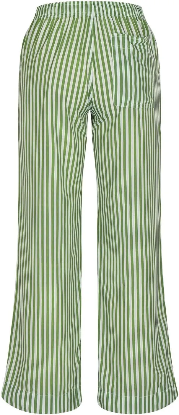 Women Straight Leg Striped Pants High Waisted Casual Pants Pul On Trousers Loose Lounge Pants Work Pants with Pockets