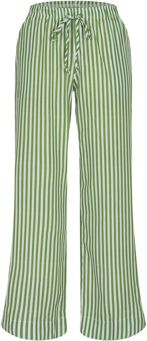 Women Straight Leg Striped Pants High Waisted Casual Pants Pul On Trousers Loose Lounge Pants Work Pants with Pockets