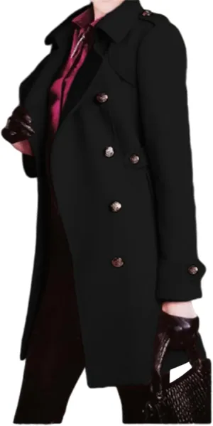 Women Trendy Winter Coats Jacket Long Sleeve Double Breasted Pea Coats Casual Mid-Long Lapel Wool Blend Overcoat