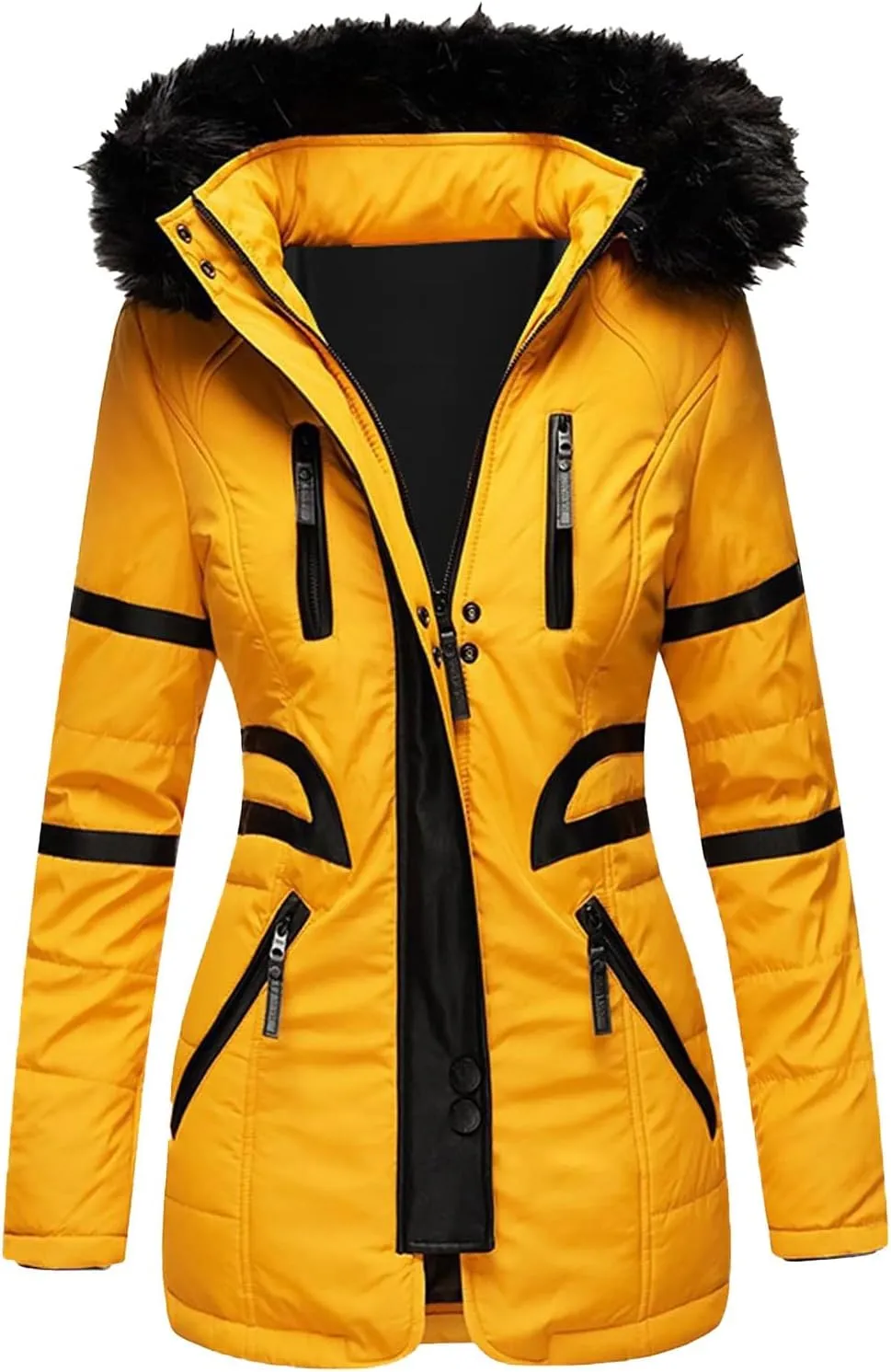 Women Winter Coats Mid-Lenght Down Puffer Coats Slim Hooded Long Sleeve Cardigans Coats Plus Size Thicken Jackets