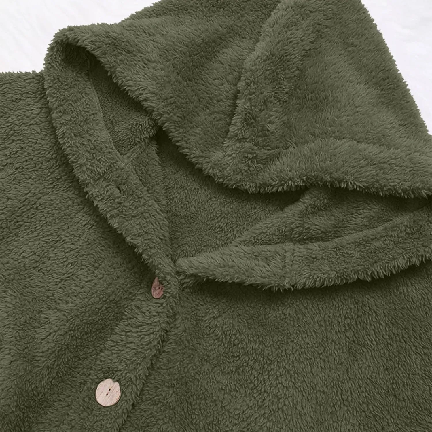 Women Winter Plush Coats Plus Size Button Hooded Cardigan Coat Loose Casual Outerwear Fleece Wool Jacket