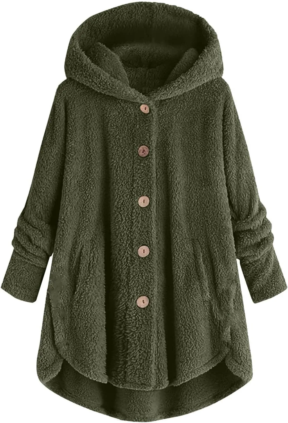 Women Winter Plush Coats Plus Size Button Hooded Cardigan Coat Loose Casual Outerwear Fleece Wool Jacket