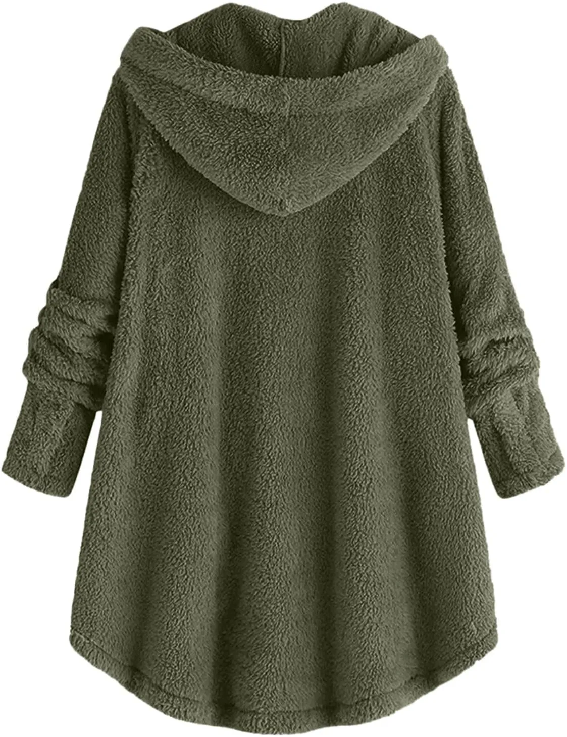 Women Winter Plush Coats Plus Size Button Hooded Cardigan Coat Loose Casual Outerwear Fleece Wool Jacket