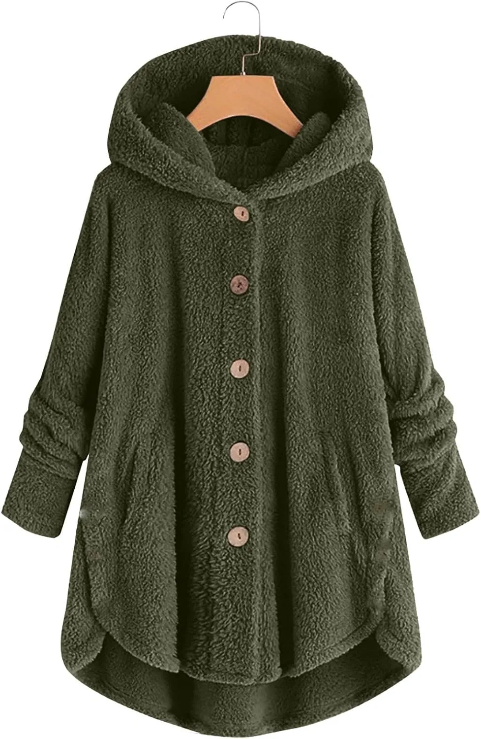 Women Winter Plush Coats Plus Size Button Hooded Cardigan Coat Loose Casual Outerwear Fleece Wool Jacket
