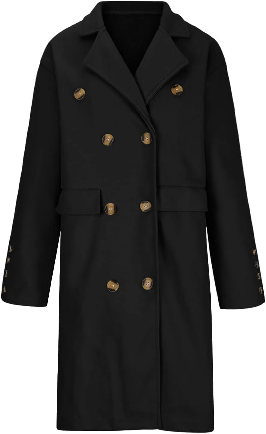 Women Winter Wool Blend Camel Maxi-Long Coat Notch Double-Breasted Lapel Jacket Outwear Business Casual Trench Coats