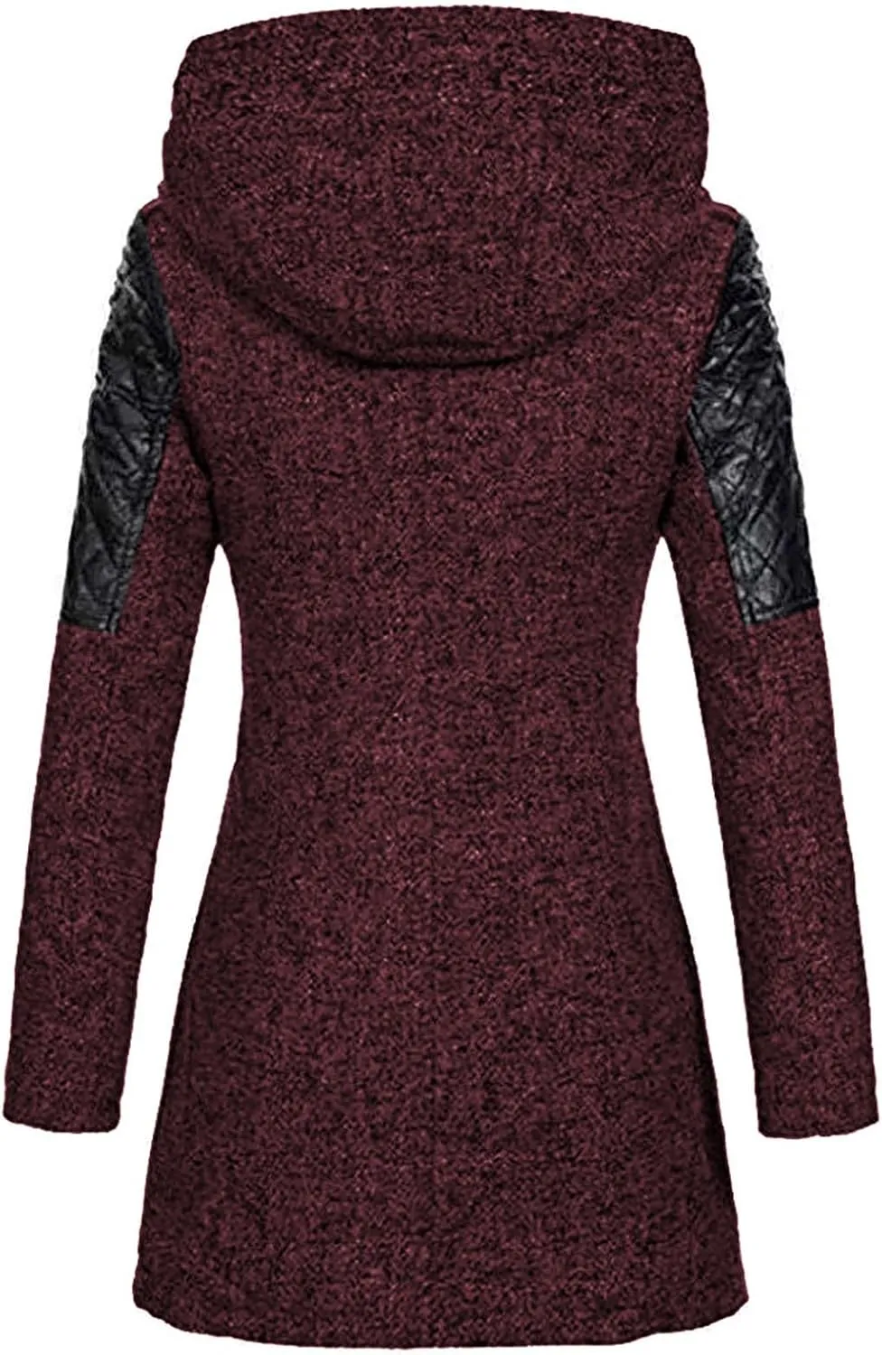 Women Wool Pea Coat Long Sleeve Hooded Long Winter Warm Thick Leather Jackets Zip Up Trench Outerwears Pockets