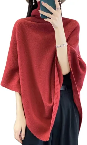 Women Wool Shawl Oversized Sweaters Knitted Pullover Wraps Soft Open Front Poncho Sweater