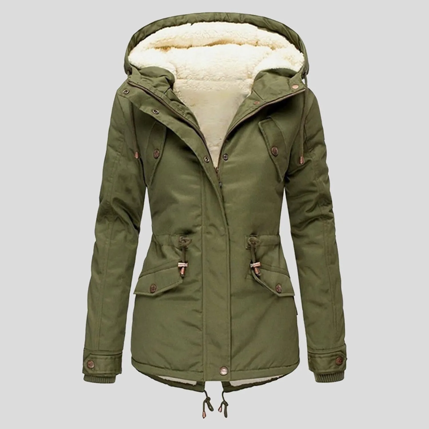 Womens 2024 Simple Solid Zipper Fleece Coat Long Sleeve Hooded Outwear Comfy Warm Pocket Overcoat Daily Outdoor Clothes