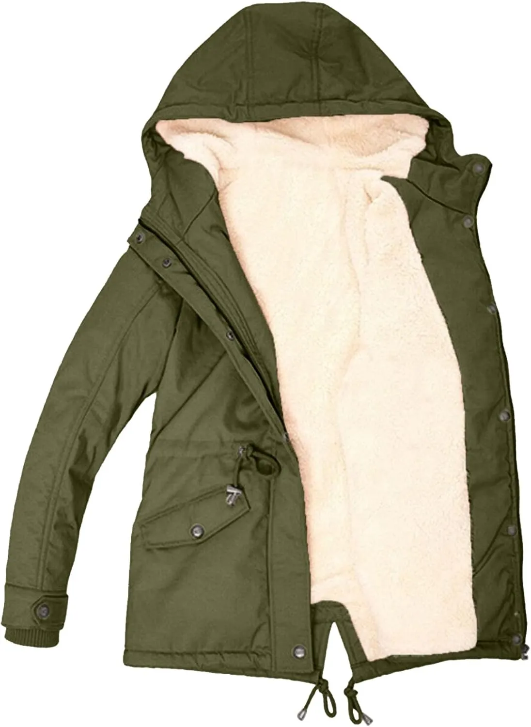 Womens 2024 Simple Solid Zipper Fleece Coat Long Sleeve Hooded Outwear Comfy Warm Pocket Overcoat Daily Outdoor Clothes
