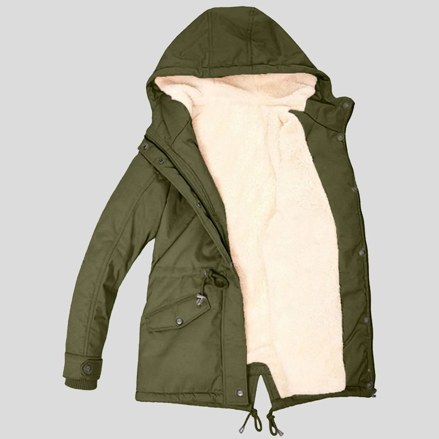 Womens 2024 Simple Solid Zipper Fleece Coat Long Sleeve Hooded Outwear Comfy Warm Pocket Overcoat Daily Outdoor Clothes