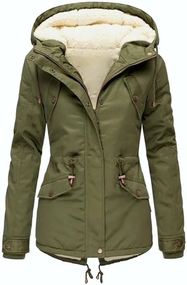 Womens 2024 Simple Solid Zipper Fleece Coat Long Sleeve Hooded Outwear Comfy Warm Pocket Overcoat Daily Outdoor Clothes
