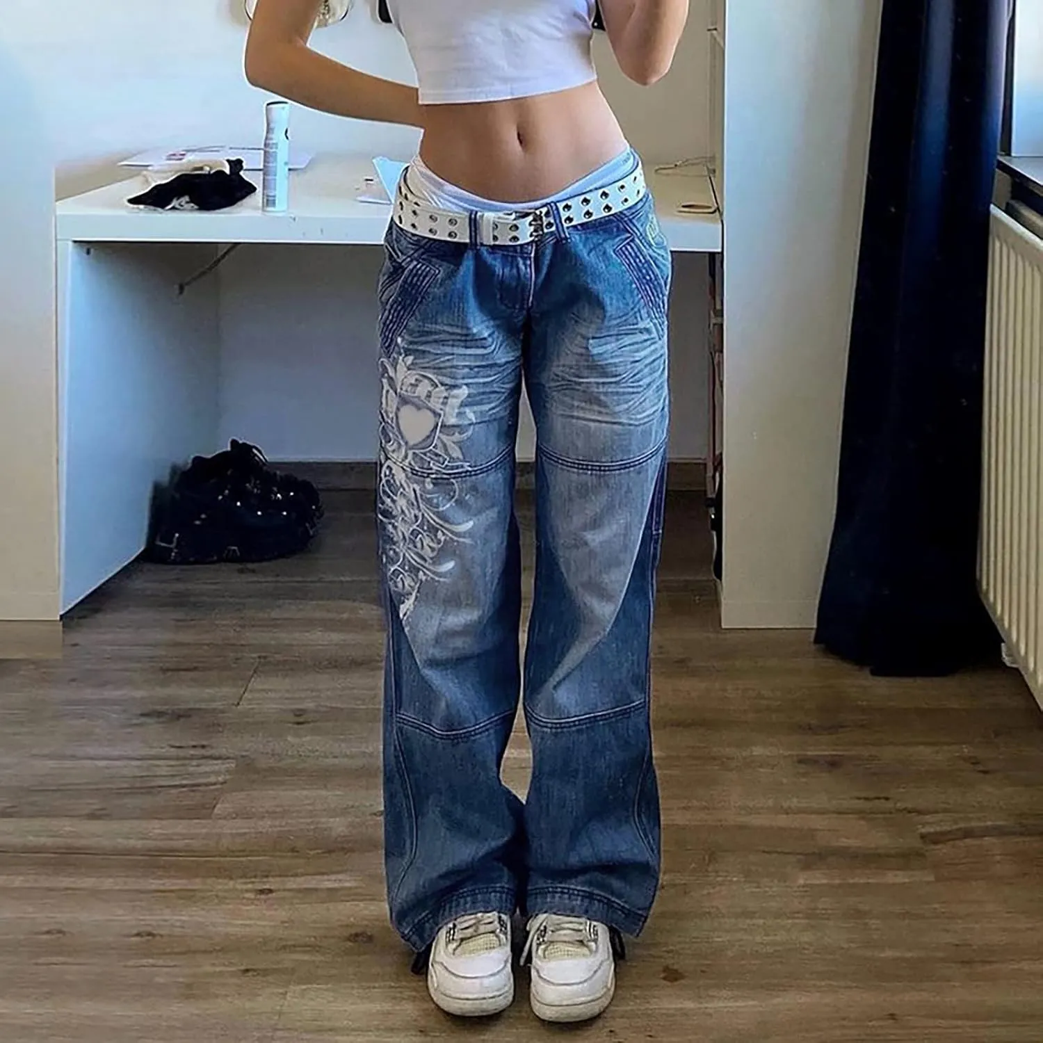 Women's Baggy Denim Pants High Waisted Y2K Wide Leg Oversized Plus Size Boyfriend Cargo Jeans Streetwear Trouser