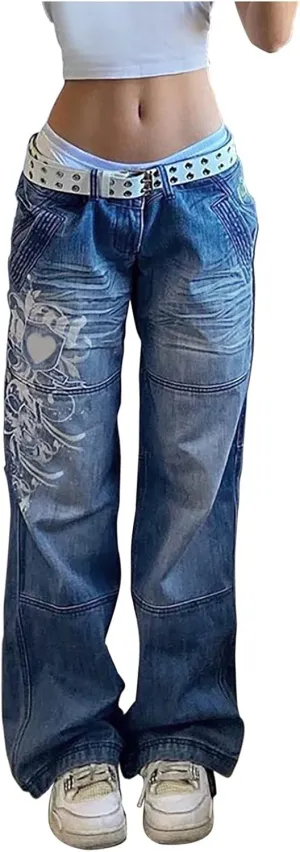 Women's Baggy Denim Pants High Waisted Y2K Wide Leg Oversized Plus Size Boyfriend Cargo Jeans Streetwear Trouser