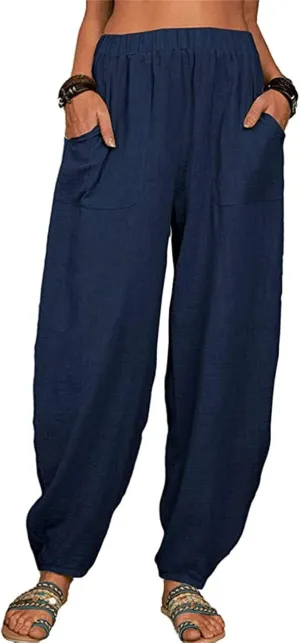 Women's Bottoms Pockets Long Pants Waist Casual Loose Trousers Pants Pants Yoga Sweatpants Women Sweatpants Cotton