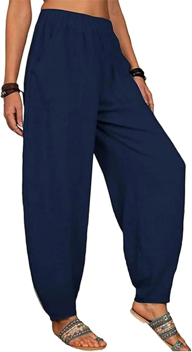 Women's Bottoms Pockets Long Pants Waist Casual Loose Trousers Pants Pants Yoga Sweatpants Women Sweatpants Cotton