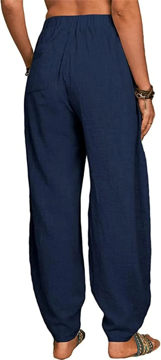 Women's Bottoms Pockets Long Pants Waist Casual Loose Trousers Pants Pants Yoga Sweatpants Women Sweatpants Cotton