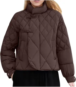 Women's Casual Padded Jacket Standing Collar Wadded Jackets Quilted Puffer Down Coat Warm Winter Coats
