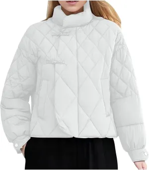 Women's Casual Padded Jacket Standing Collar Wadded Jackets Quilted Puffer Down Coat Warm Winter Coats