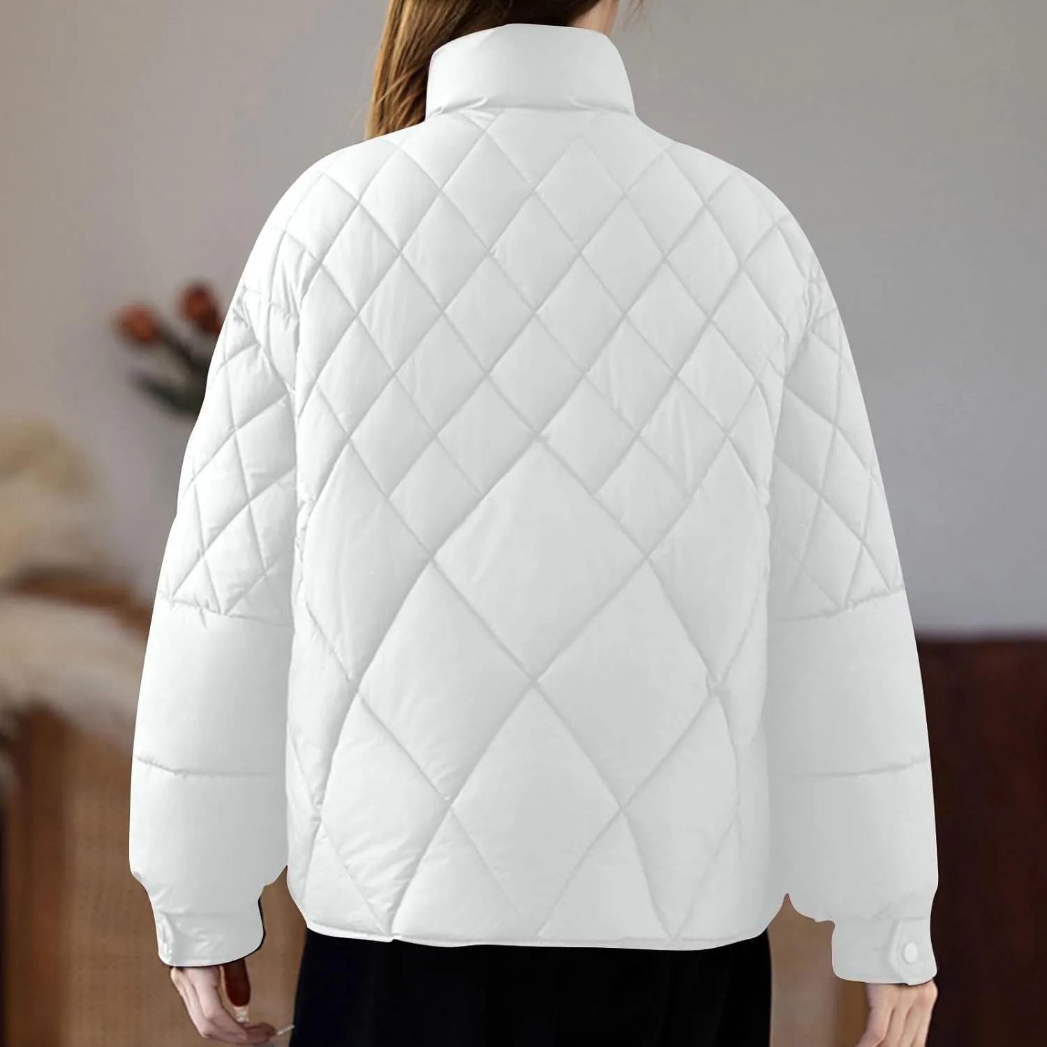 Women's Casual Padded Jacket Standing Collar Wadded Jackets Quilted Puffer Down Coat Warm Winter Coats