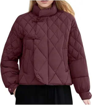 Women's Casual Padded Jacket Standing Collar Wadded Jackets Quilted Puffer Down Coat Warm Winter Coats