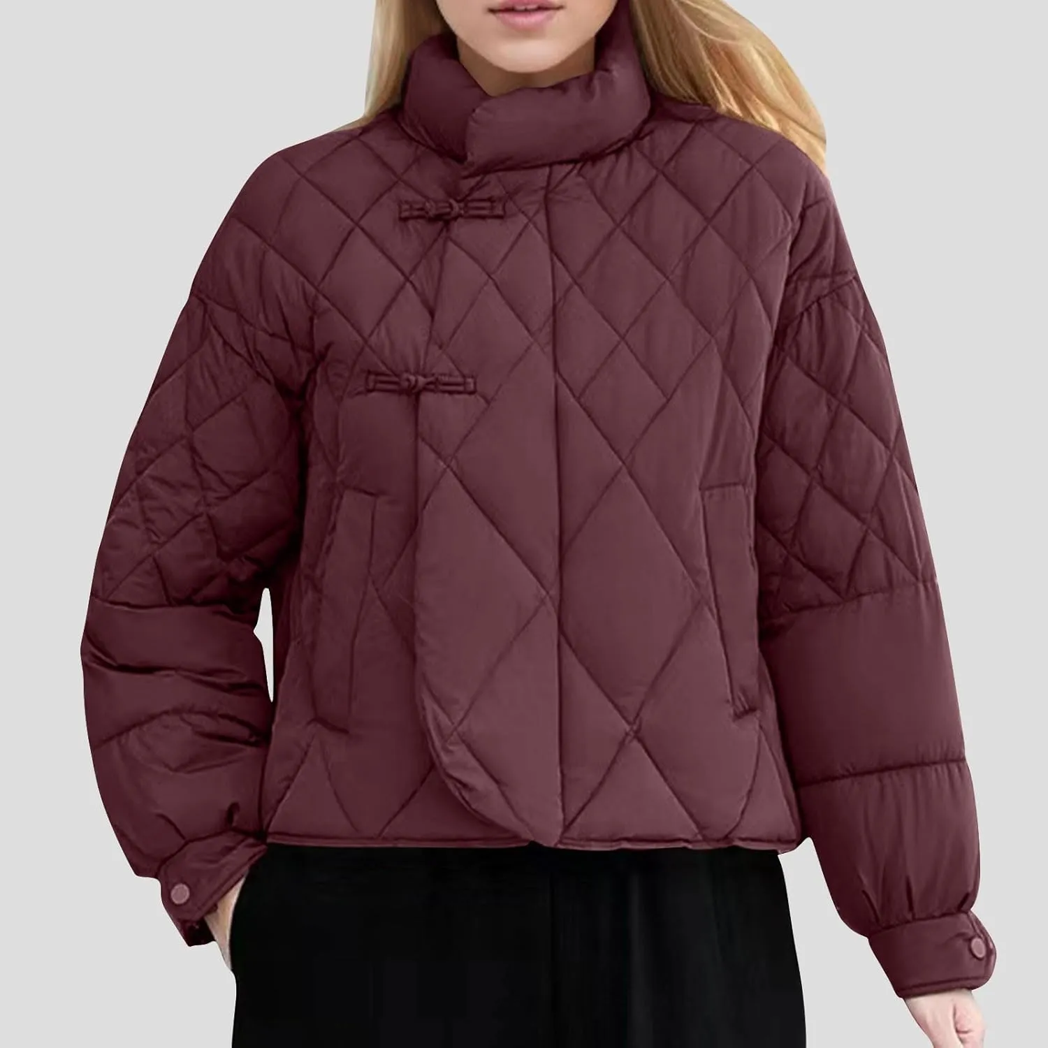 Women's Casual Padded Jacket Standing Collar Wadded Jackets Quilted Puffer Down Coat Warm Winter Coats