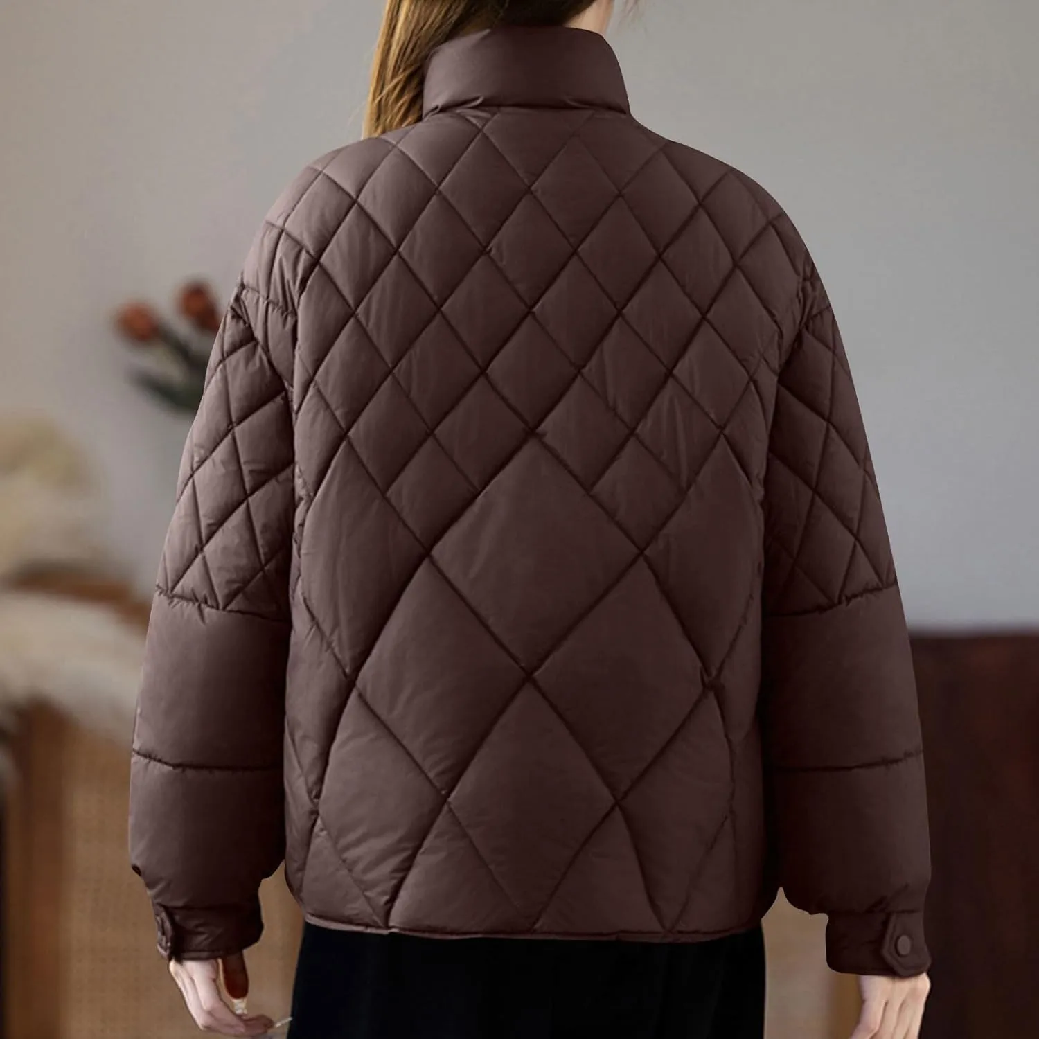 Women's Casual Padded Jacket Standing Collar Wadded Jackets Quilted Puffer Down Coat Warm Winter Coats