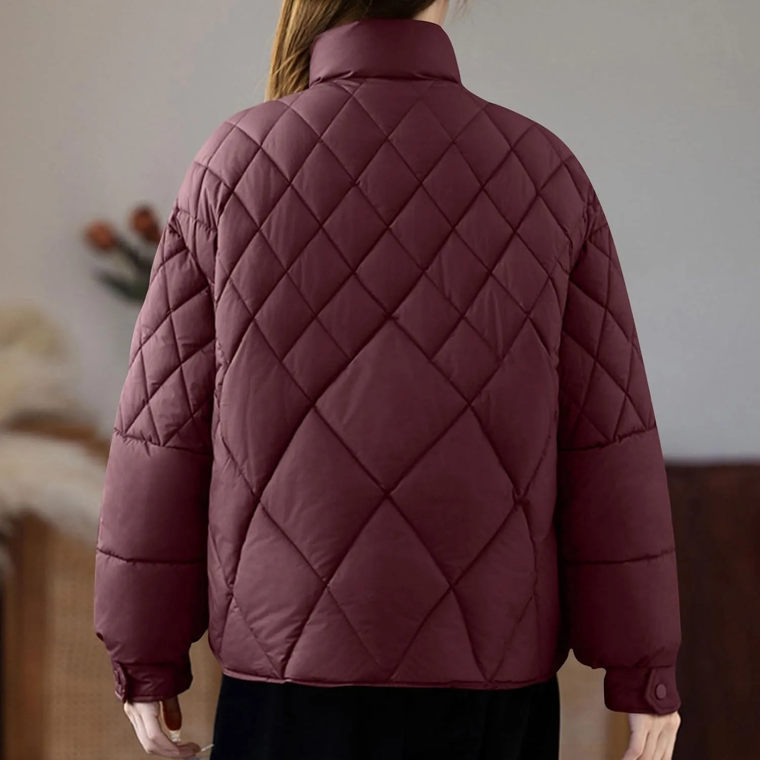Women's Casual Padded Jacket Standing Collar Wadded Jackets Quilted Puffer Down Coat Warm Winter Coats