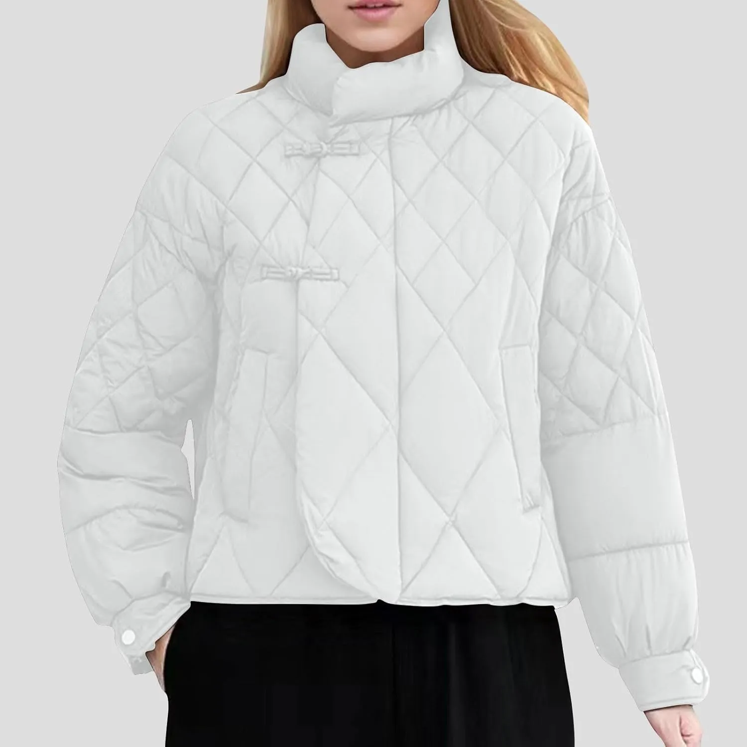 Women's Casual Padded Jacket Standing Collar Wadded Jackets Quilted Puffer Down Coat Warm Winter Coats