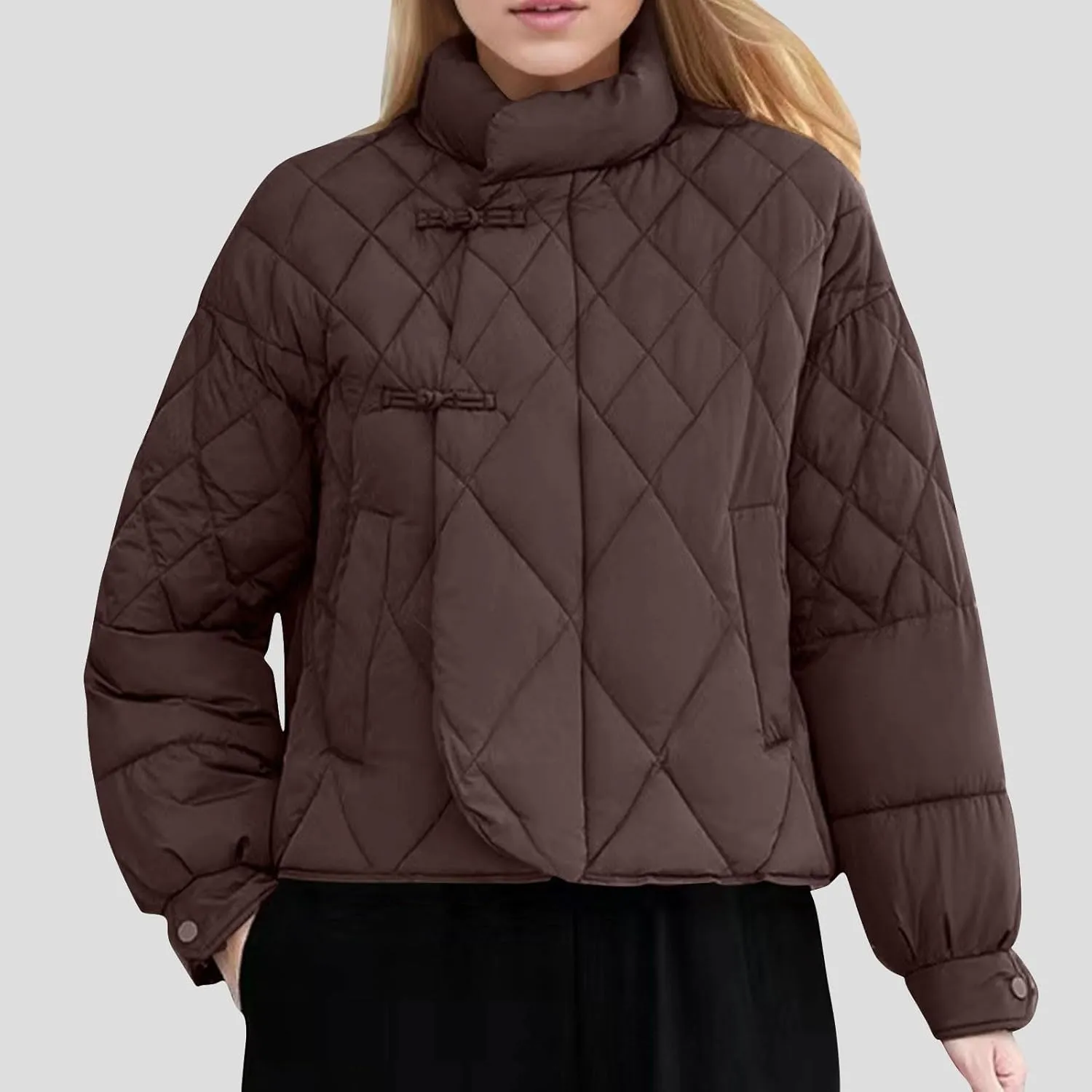 Women's Casual Padded Jacket Standing Collar Wadded Jackets Quilted Puffer Down Coat Warm Winter Coats