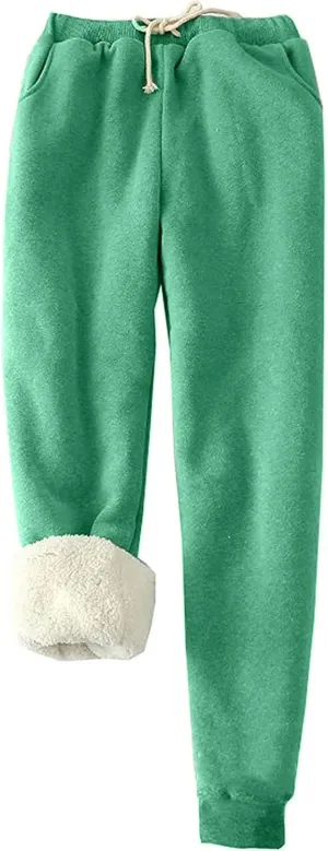 Women's Casual Sweatpants Fleece Lined Keep Warm Trousers Drawstring Waist Lounge Home Pants Soft Loose Bottoms