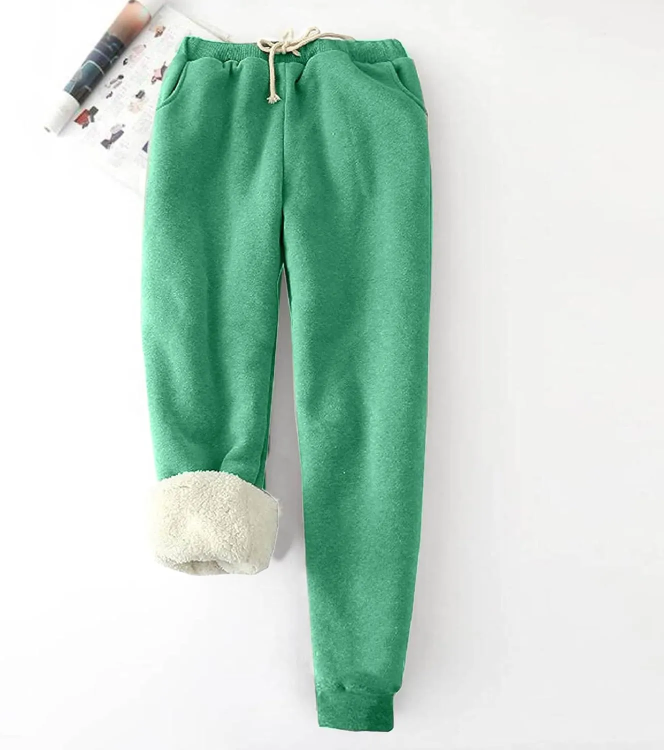Women's Casual Sweatpants Fleece Lined Keep Warm Trousers Drawstring Waist Lounge Home Pants Soft Loose Bottoms