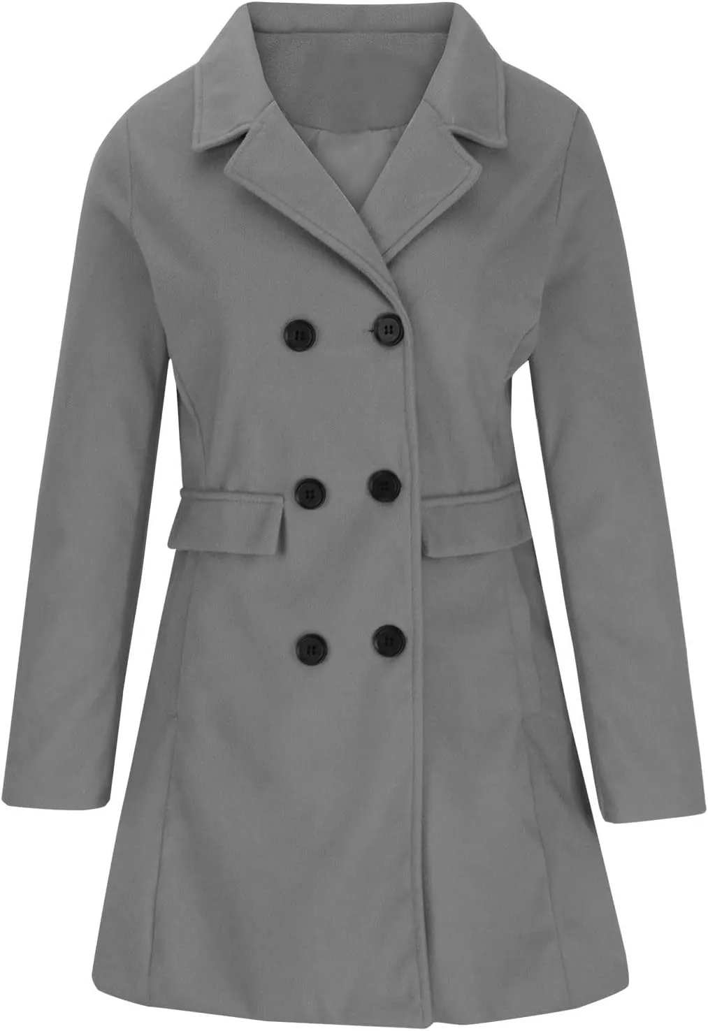 Women's Coat Notched Lapel Pea Coat Classic Trench Coats Single Breasted Jacket Mid Long Outwear Overcoat with Pocket